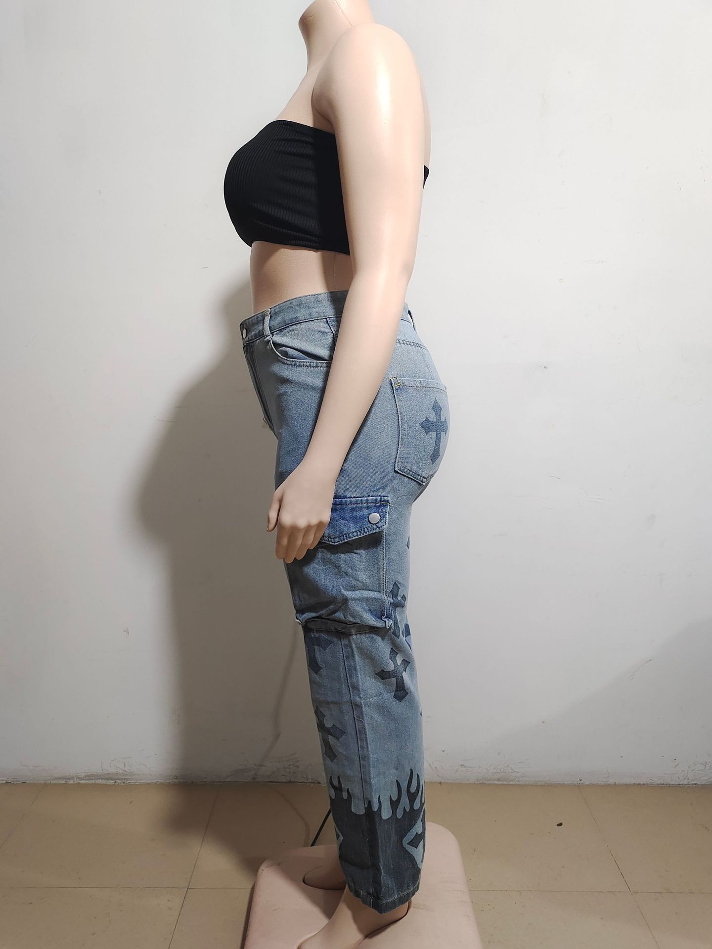 Women's Denim Jeans Cross-border Women's Clothing 2024 New Street Fashion Multi-pocket Pants