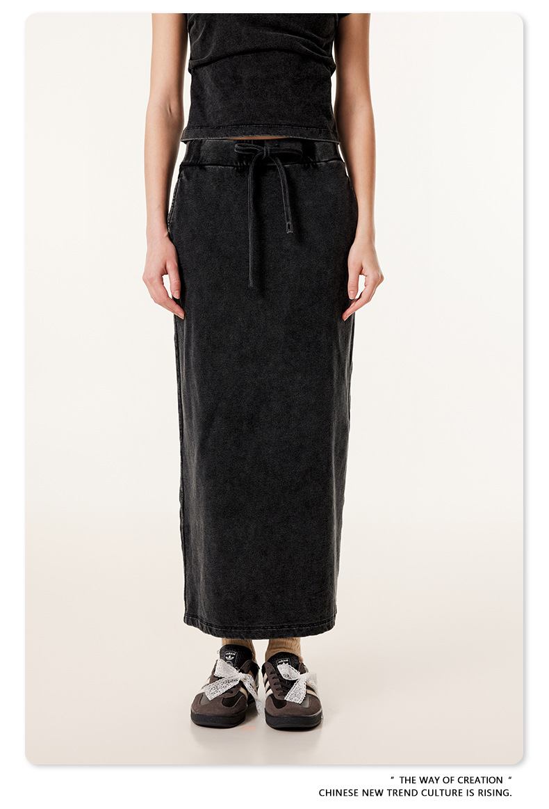 Custom logo Acid Cotton Elegant High-End Women's Summer Straight Skirt Set Heavy Industry Webbing Loose Tshirt