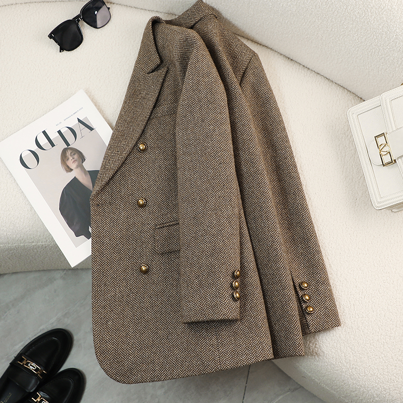 2024 Women's Gray Suit Coat High Quality Casual Outerwear for Spring Autumn Winter Thick Small Suit