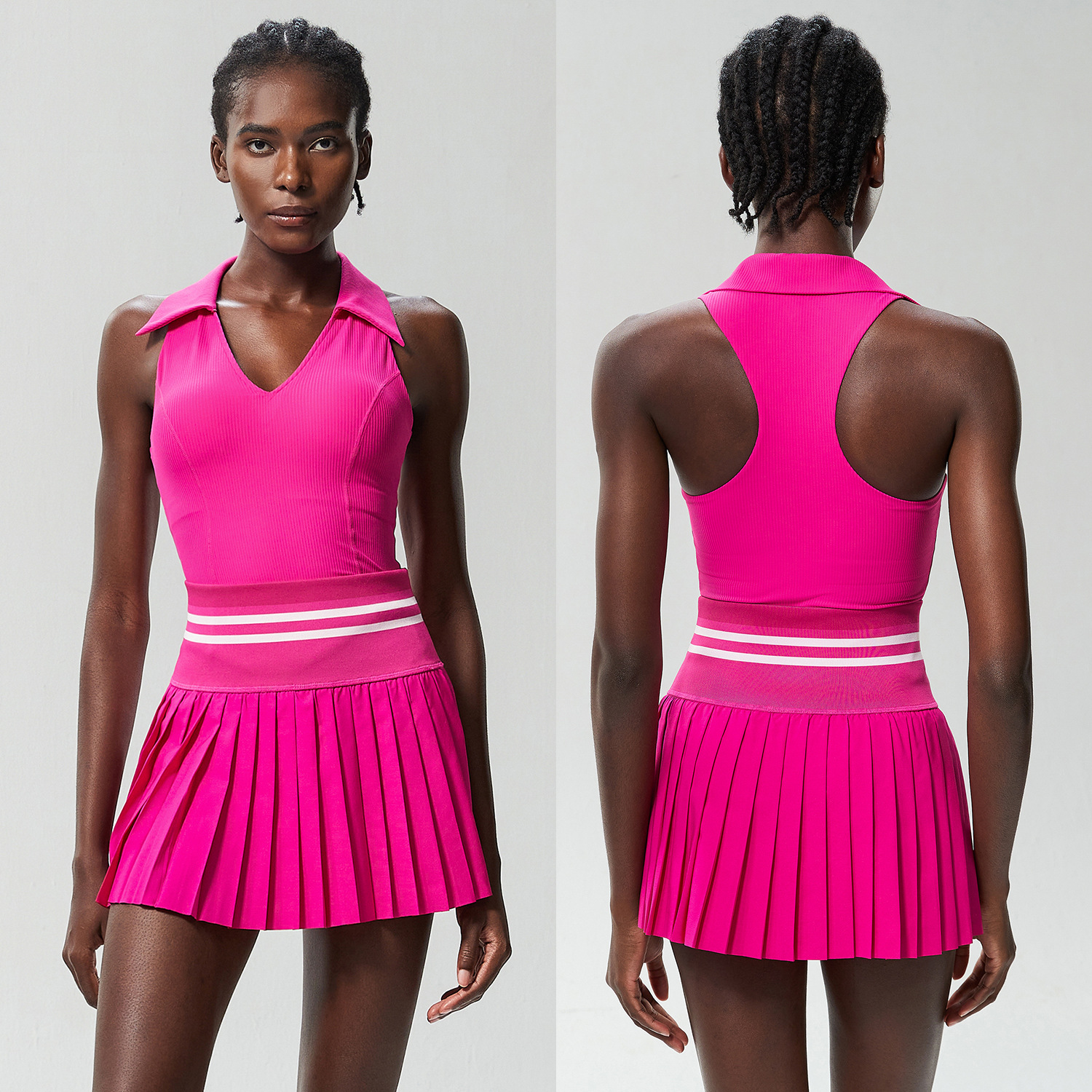 Women's Anti-Glare Quick Drying Tennis Skirt Set Breathable V-Neck Yoga Suit with Custom Logo-Sports Fitness Wholesale