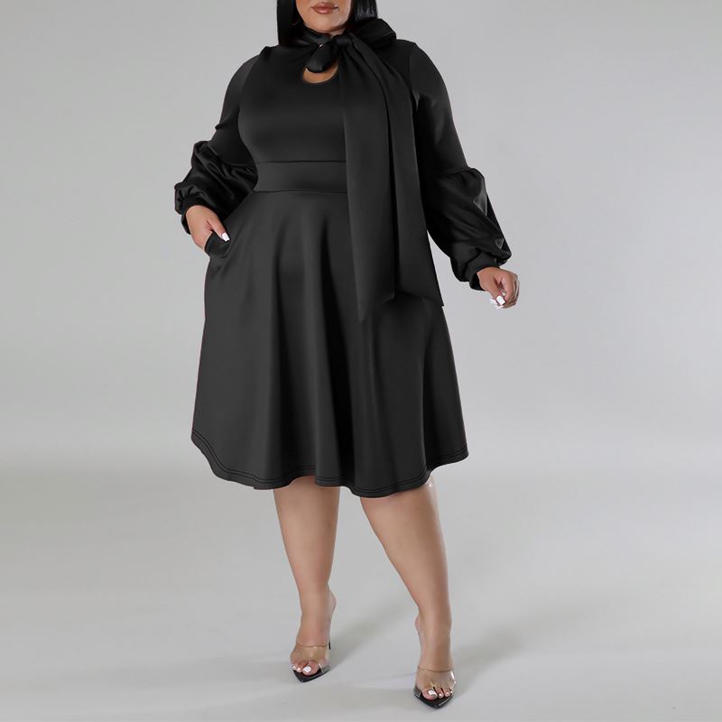 Fall Popular Products 2024 Plus Size Women's Clothing Collared Long Sleeve Puff Sleeve Mid Length Dress