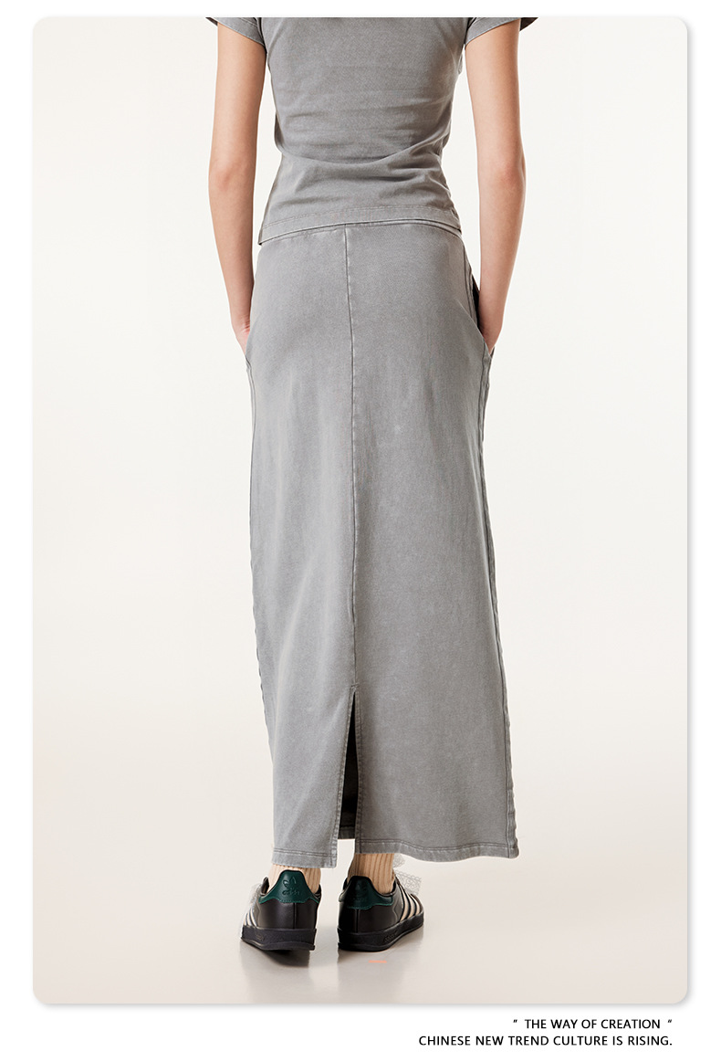 Custom logo Acid Cotton Elegant High-End Women's Summer Straight Skirt Set Heavy Industry Webbing Loose Tshirt