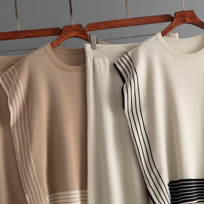 Women's Two-Piece Set Striped Knitted Pullover Sweater Loose Pants for Summer Fashionable Ropa De Mujer Roupas Femininas Da Moda