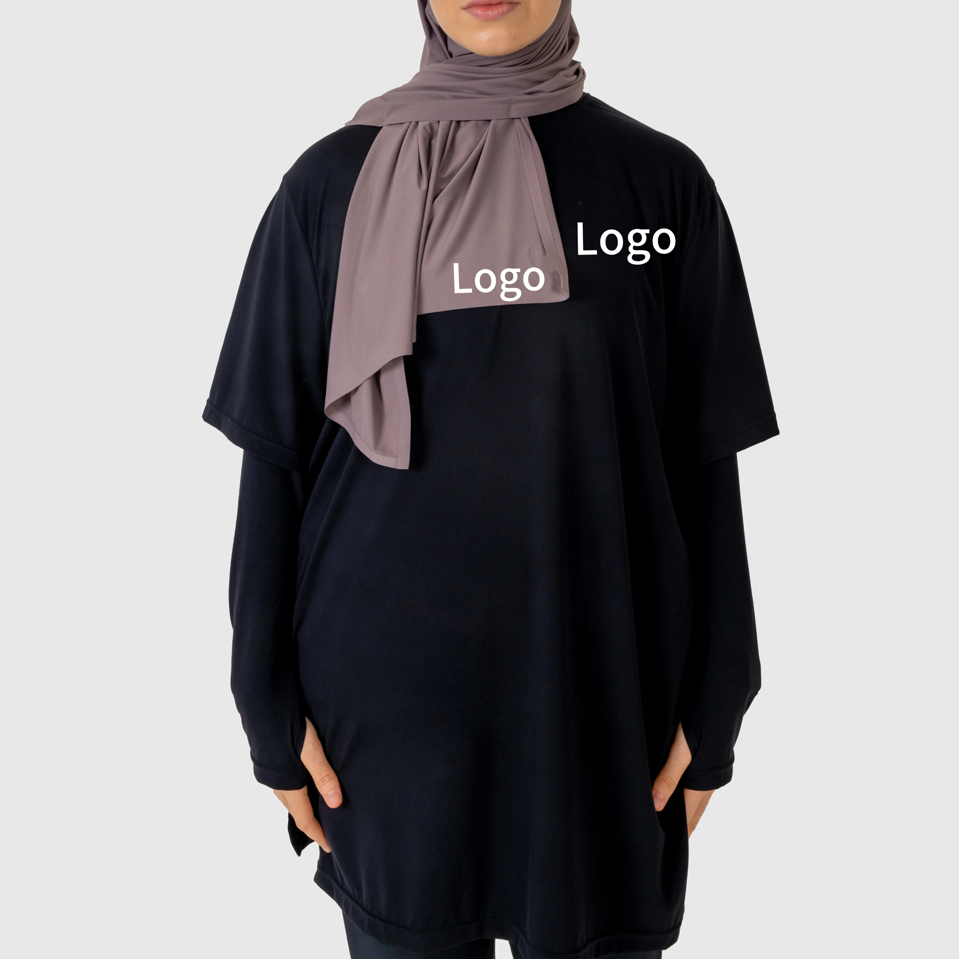 Muslim Women's Breathable Lightweight Fitness Yoga Wear Tracksuit Modest Activewear Long Sleeves Gym Workout Top Shorts