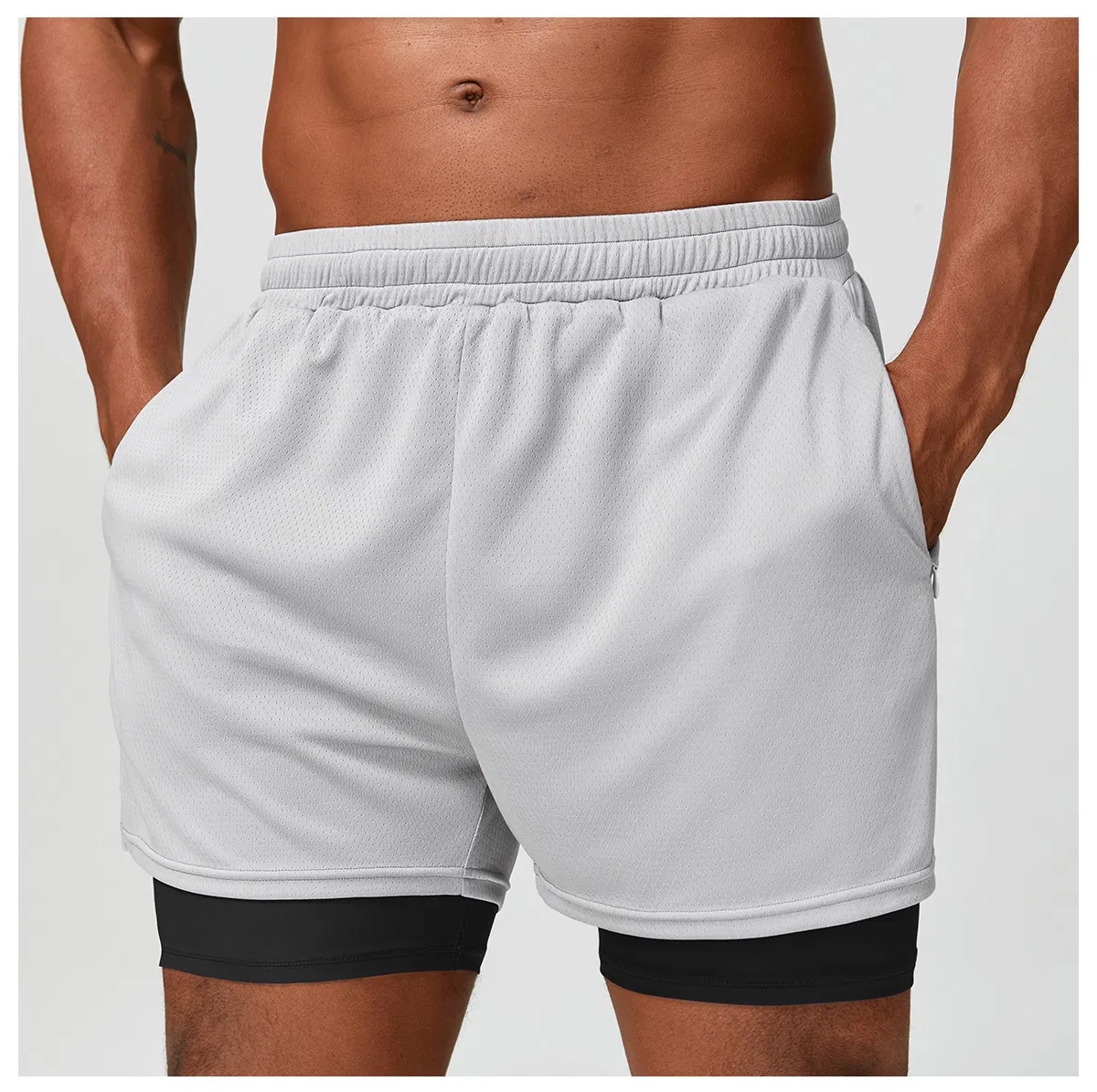 Men's High Elasticity Fitness Shorts High Drawstring Sport Wear Pockets Casual Wear Breathable Lightweight Running Clothes