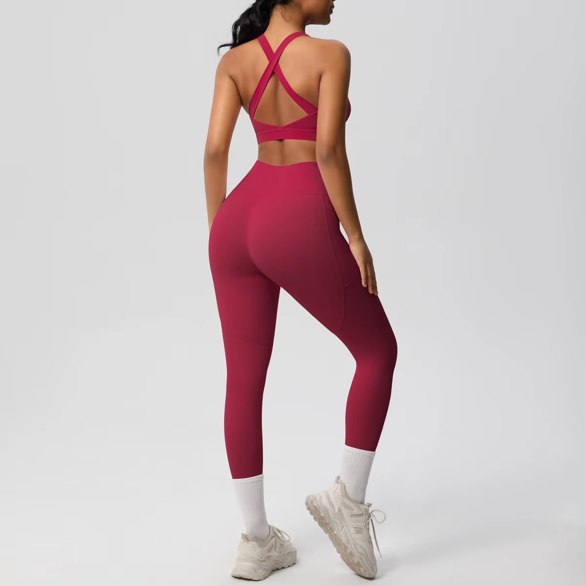 Women's Workout Training Exercise Wear Clothes-Sexy Gym Tights Yoga Pants Pockets Customized Logo Solid Wholesale Customized