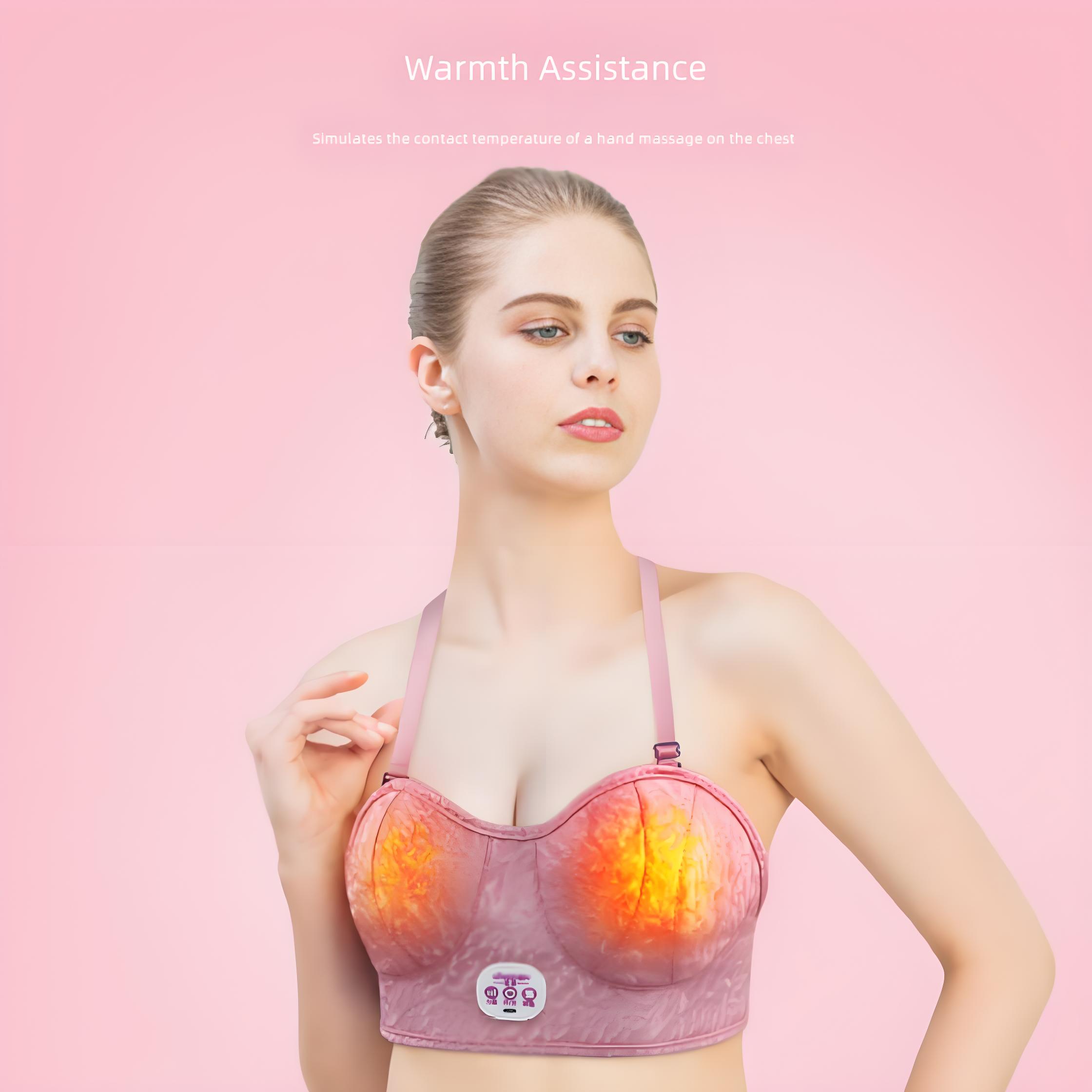 Wireless VibrationBra With Warm Heat Therapy,3 Intensity Levels,PU Fabric Comfort Fit, Portable Chest Breast Care And Relaxation