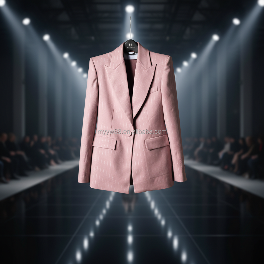 Custom Wholesale Pink Pinstripe Women's Suit High Quality Striped Blazer Set Business Formal Office Wear Apparel OEM/ODM ForSale