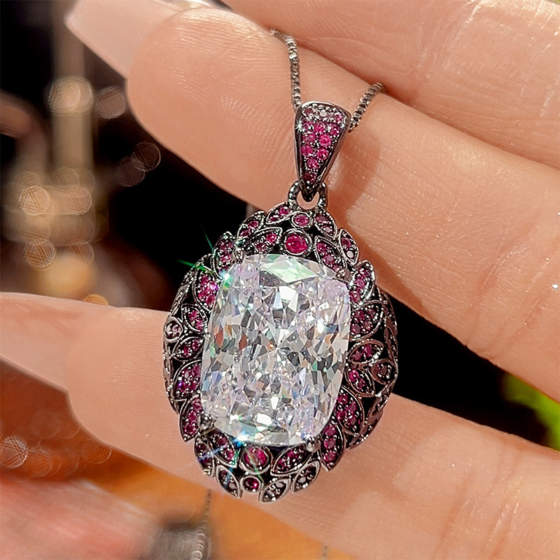 Fashion Eco-friendly Copper Hypoallergenic Non Tarnish Waterproof Jewelry Sets 12*16mm Black Gray Zircon Pendant Earrings Set
