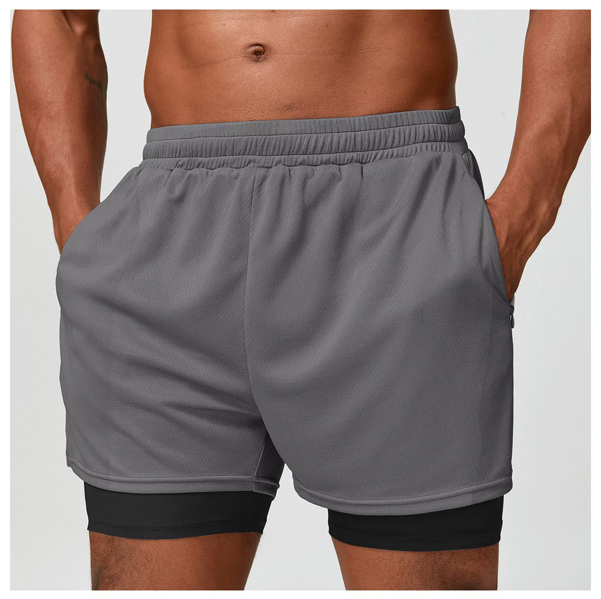 Men's High Elasticity Fitness Shorts High Drawstring Sport Wear Pockets Casual Wear Breathable Lightweight Running Clothes