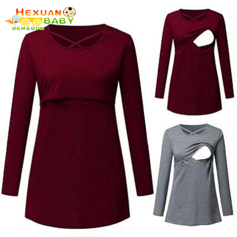 Maternal Clothing Hot Selling Pregnancy Mommy Lactation T Shirt Long Sleeve Maternity Wear Casual Breastfeeding Blouse