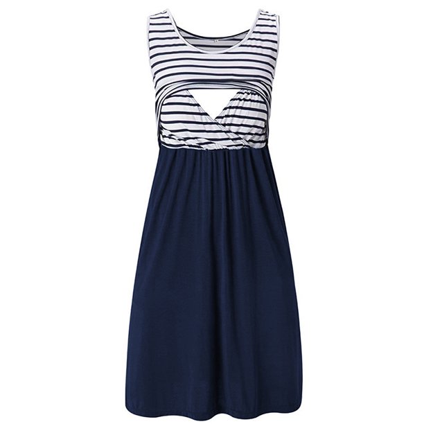 Women's Custom Summer Sleeveless Crew Neck Nursing Breastfeeding A-Line Maxi Skirt Casual Maternity Clothing Elastic Waistband