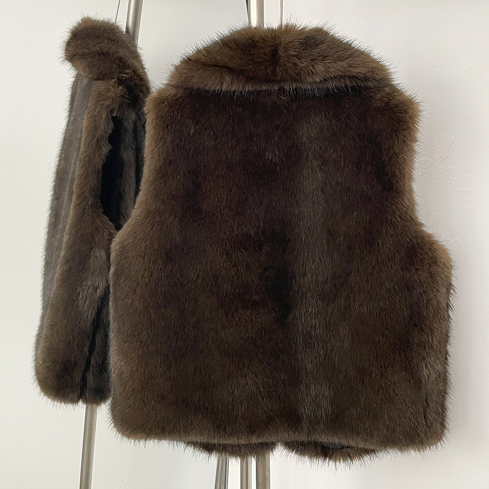 Cross-Border European American Women's Slim Fit Clothing 25 Spring/Autumn New Street Fashion All-Match Pea Coat Artificial Fur