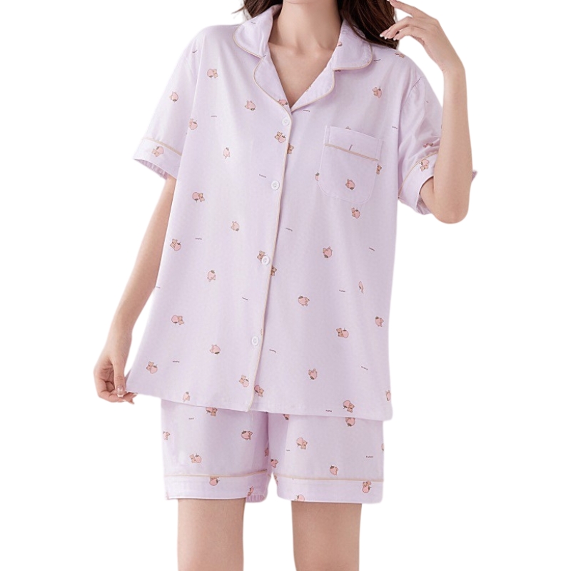 Women's Comfortable Soft Short-Sleeve Shorts Two-Piece Home Wear Set Multi-Patterned Summer Pajamas New Seasonal Collection