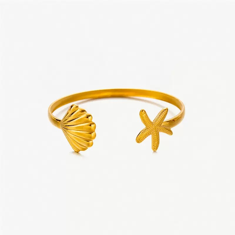 Summer Shell Beach Jewelry, 18K Gold Plated Boho Chic Bracelet for Fashion Resort Wear