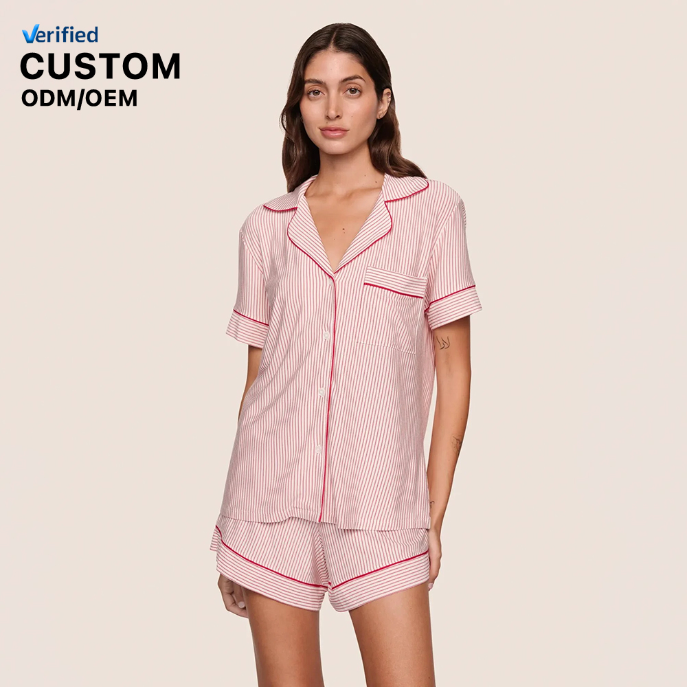 Joymay Custom Pattern Womens Sleepwear Set Summer 2 Piece Bamboo Nightgowns Pajamas Suit Breathable Women's Loungewear for Home