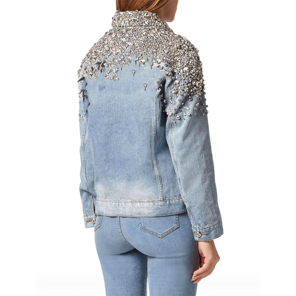 Luxury Women's Gothic Button Pearl Diamond Belt Washed Eco-Friendly Waterproof Long Sleeve Denim Jacket High Quality Made