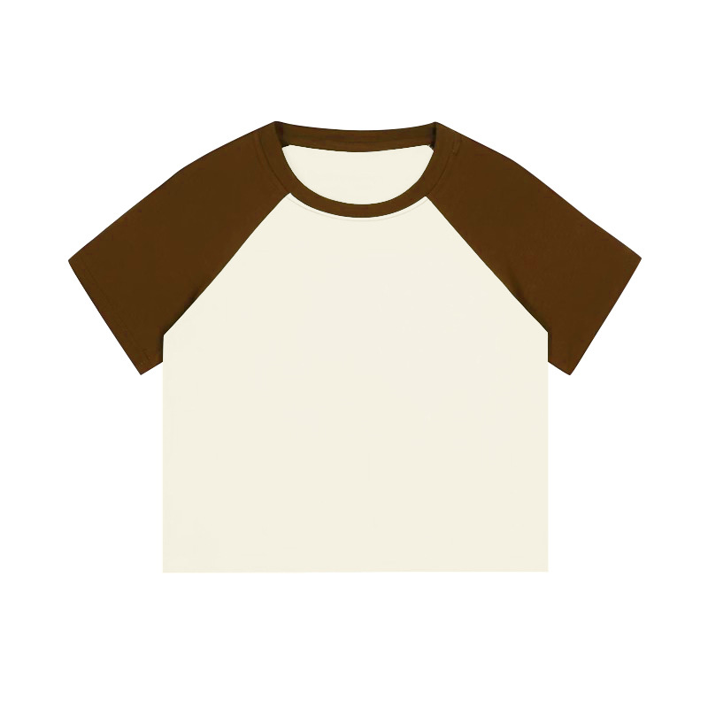 Custom Logo Raglan Sleeve Women's Cropped T-Shirts Contrast Short Sleeve Crop Tops Tees