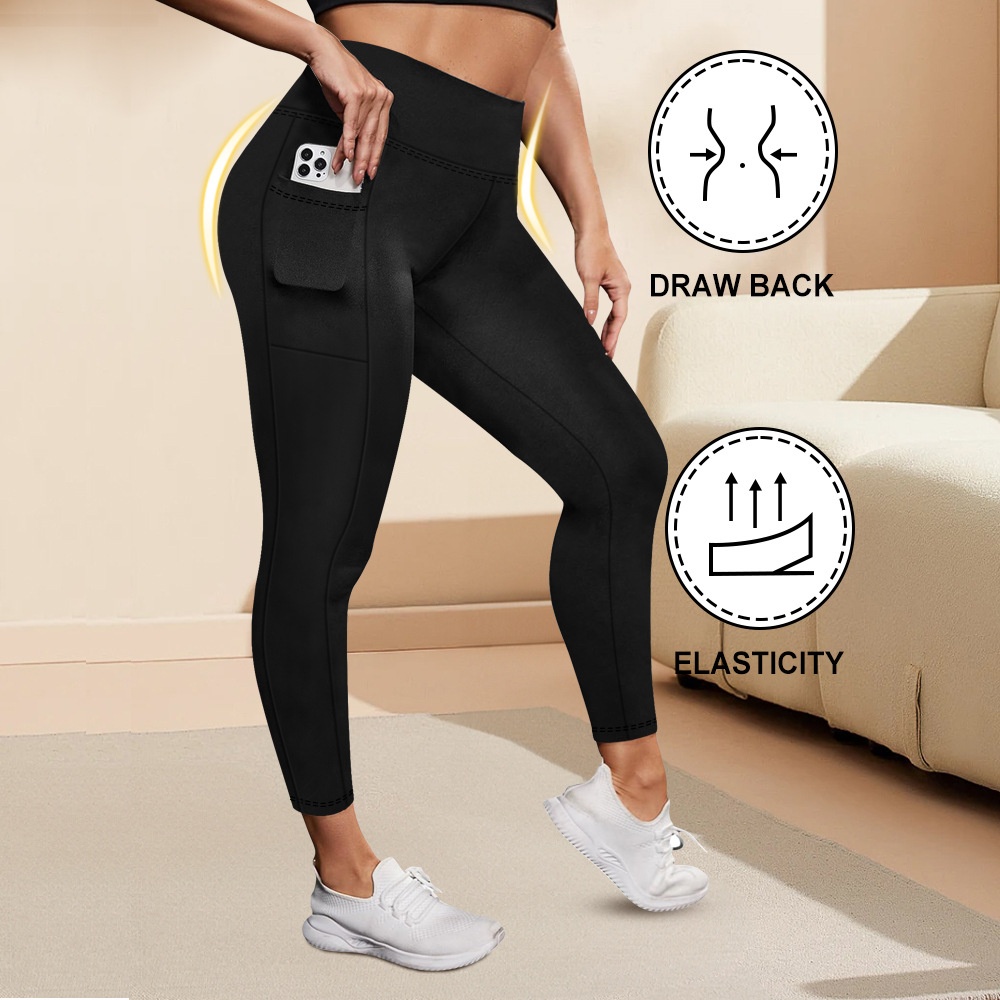 High Waist Large Plus Size Yoga Pants Women's Fitness High Elastic Knee-Length Leggings With Pocket