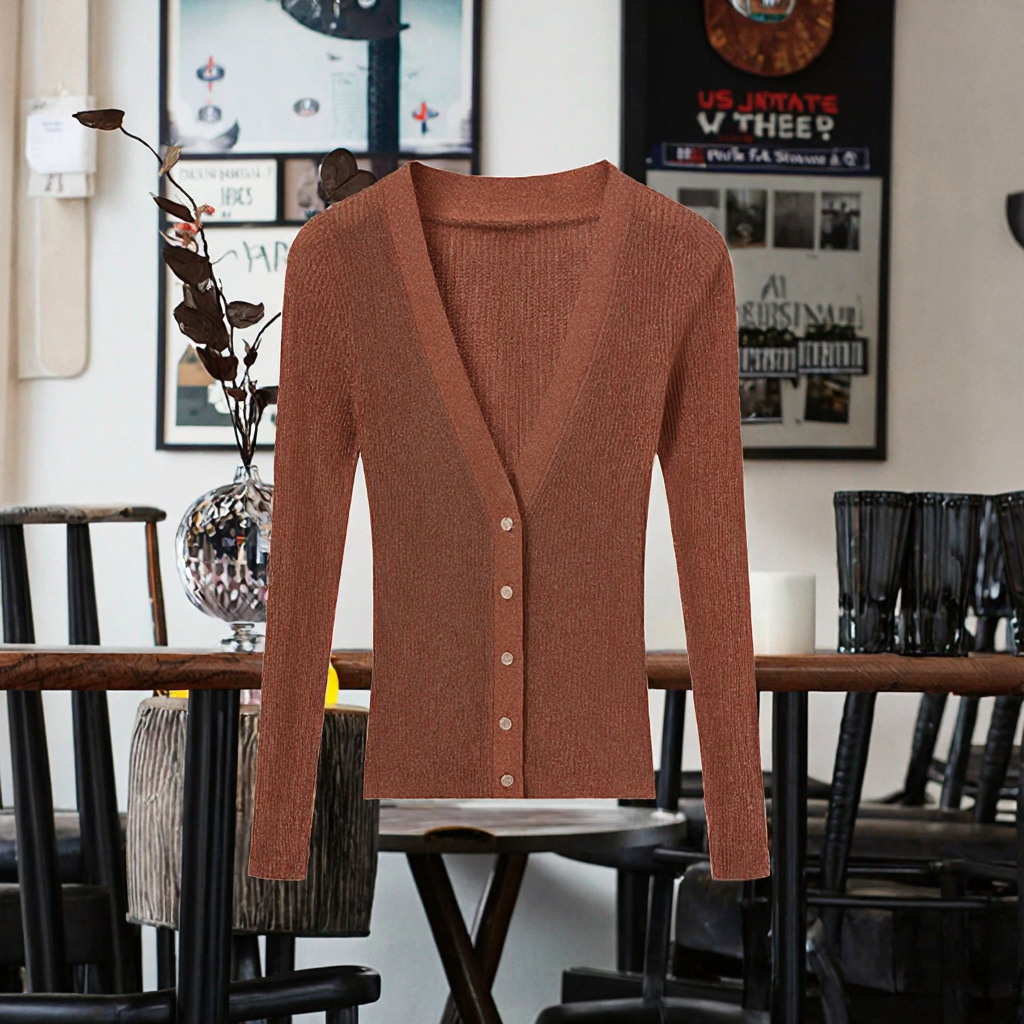 Women's Casual Knitwear V-Neck Long Sleeve Button Autumn Fashion Sweater Cardigan