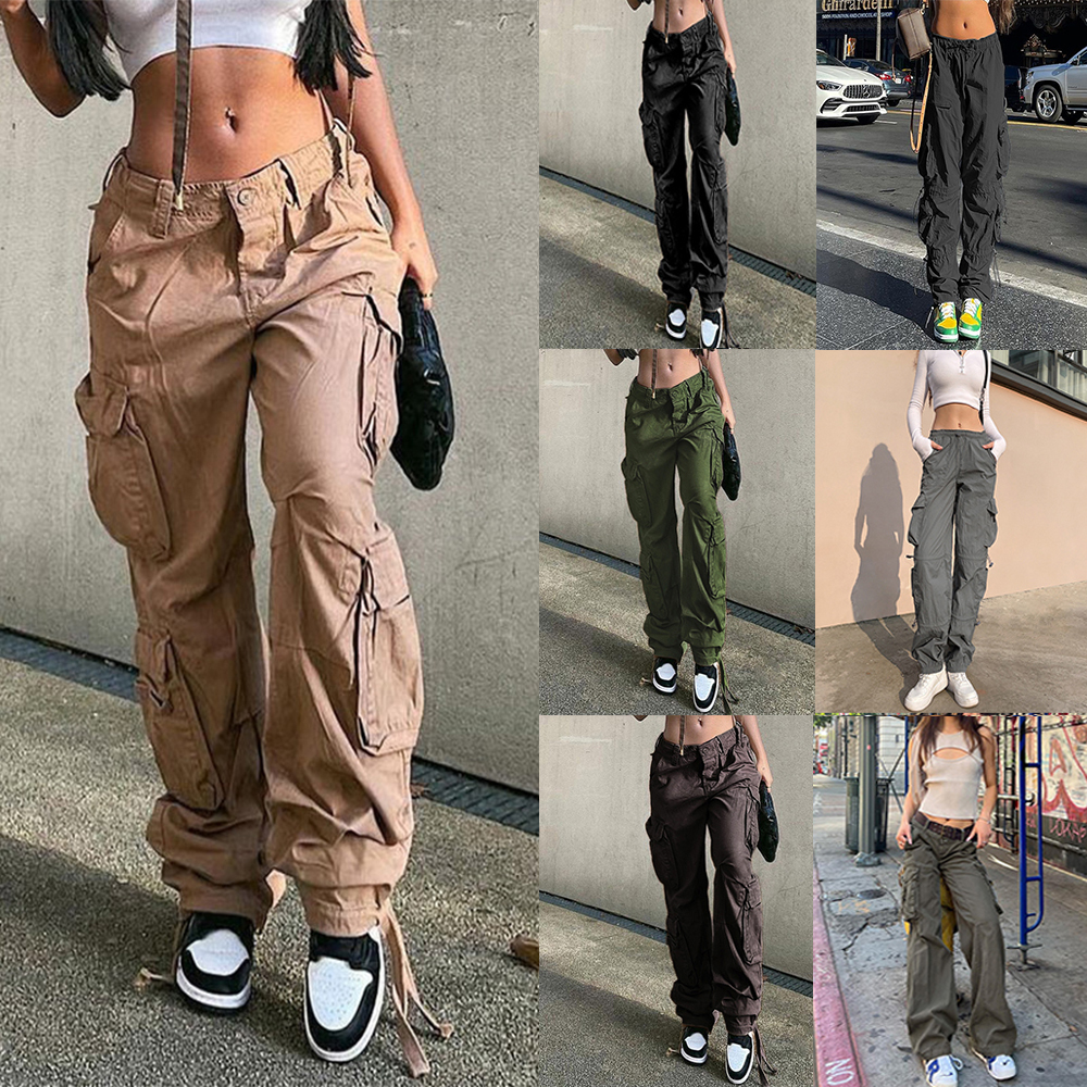 Custom Streetwear High Waist Streetwear Baggy Casual Ladies Parachute Sports Cargo Pant for Women Trousers