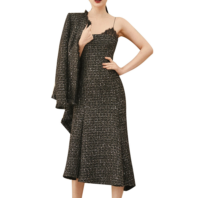 Women's New Season Autumn Decorative Dress Slimming Body Two-Piece Set Mid-Length Skirt Casual Style Empire Front Placement