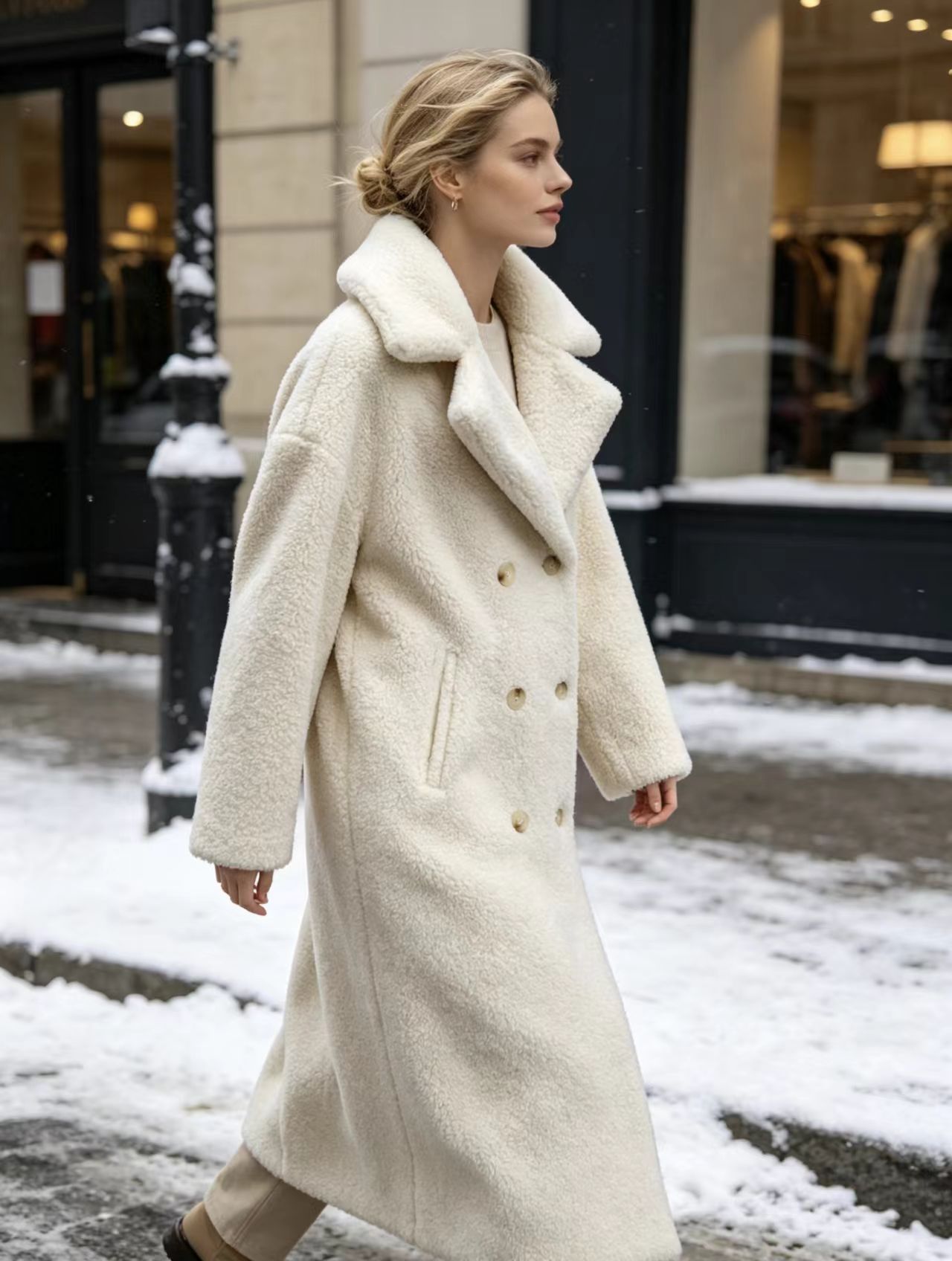 Cross-border fashion faux shearling coat with fur lining, winter new suit collar women's outerwear