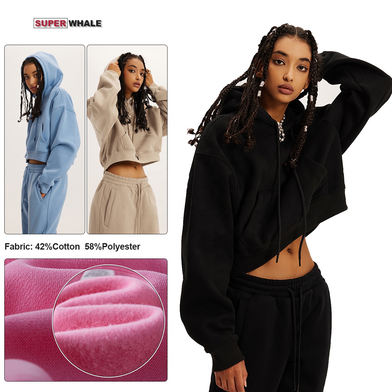 Fashion Streetwear Drop Shoulder Hoodies Custom logo Women's Copped Blank Hoodie