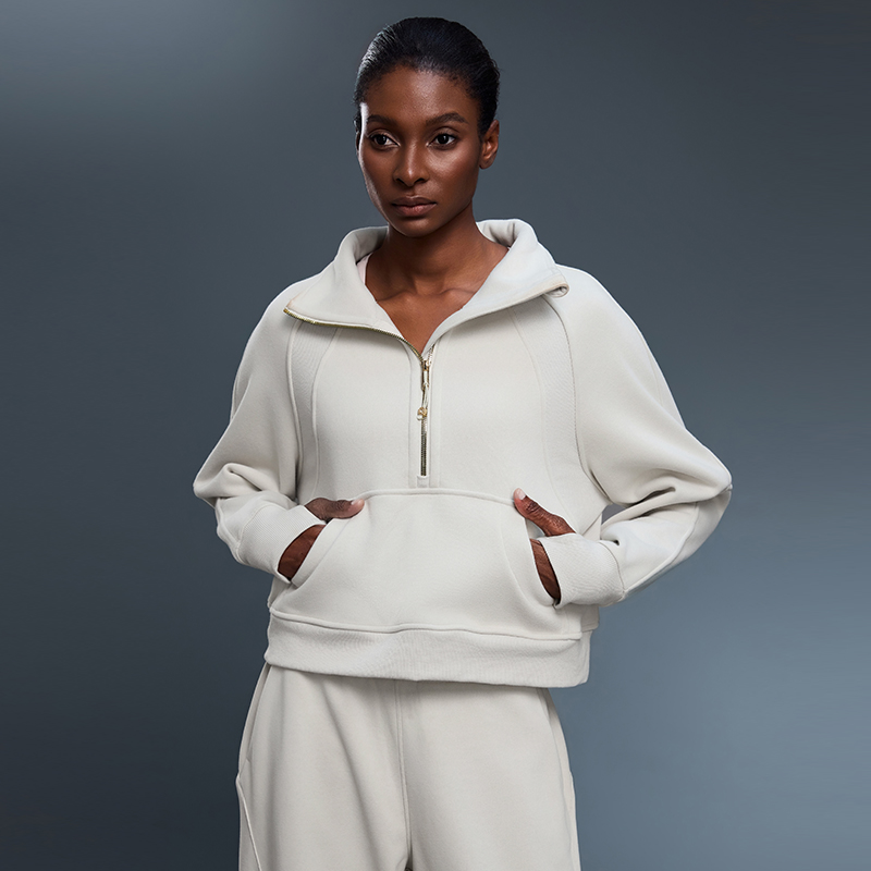 Women's Autumn Winter Fleece Lined Half-Zip High Neck Pullover Warm Casual Outerwear Thickened Loose Cold Weather