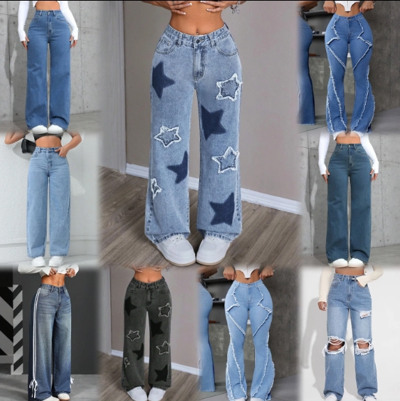 Manufacturer Direct Stylish Comfortable Multi-Functional Jeans Women's High Waisted Wide Leg Denim Trousers Random Delivery
