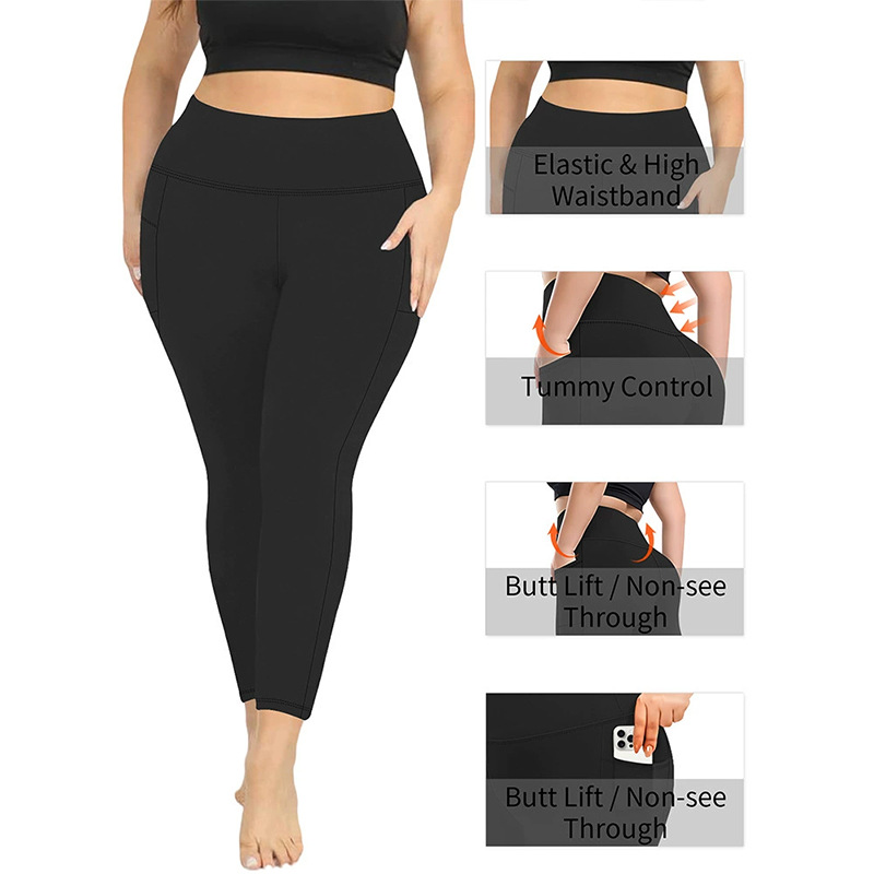 High Waist Large Plus Size Yoga Pants Women's Fitness High Elastic Knee-Length Leggings With Pocket