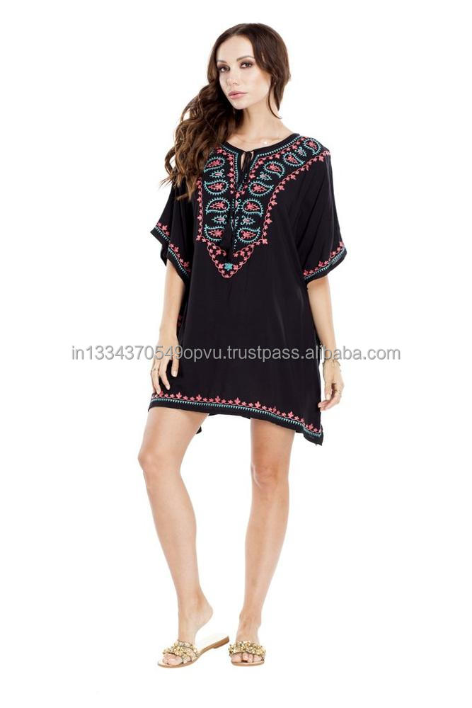 New Season Collection Women's Beach &amp; Resort Wear Cover Up Fancy Designer Embroidered Swimwear Summer Holiday Kaftan Short Dress