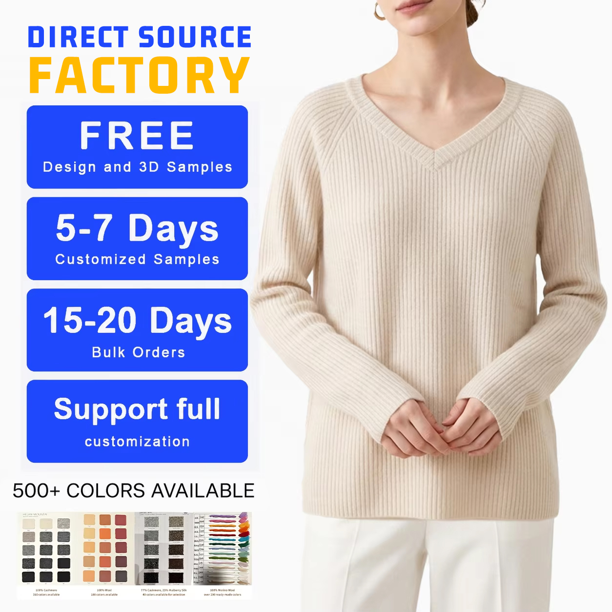 Ningxia Women's 100% Pure Cashmere V-Neck Sweater Custom Long Sleeve Solid Color Warm Knit Pullover OEM ODM