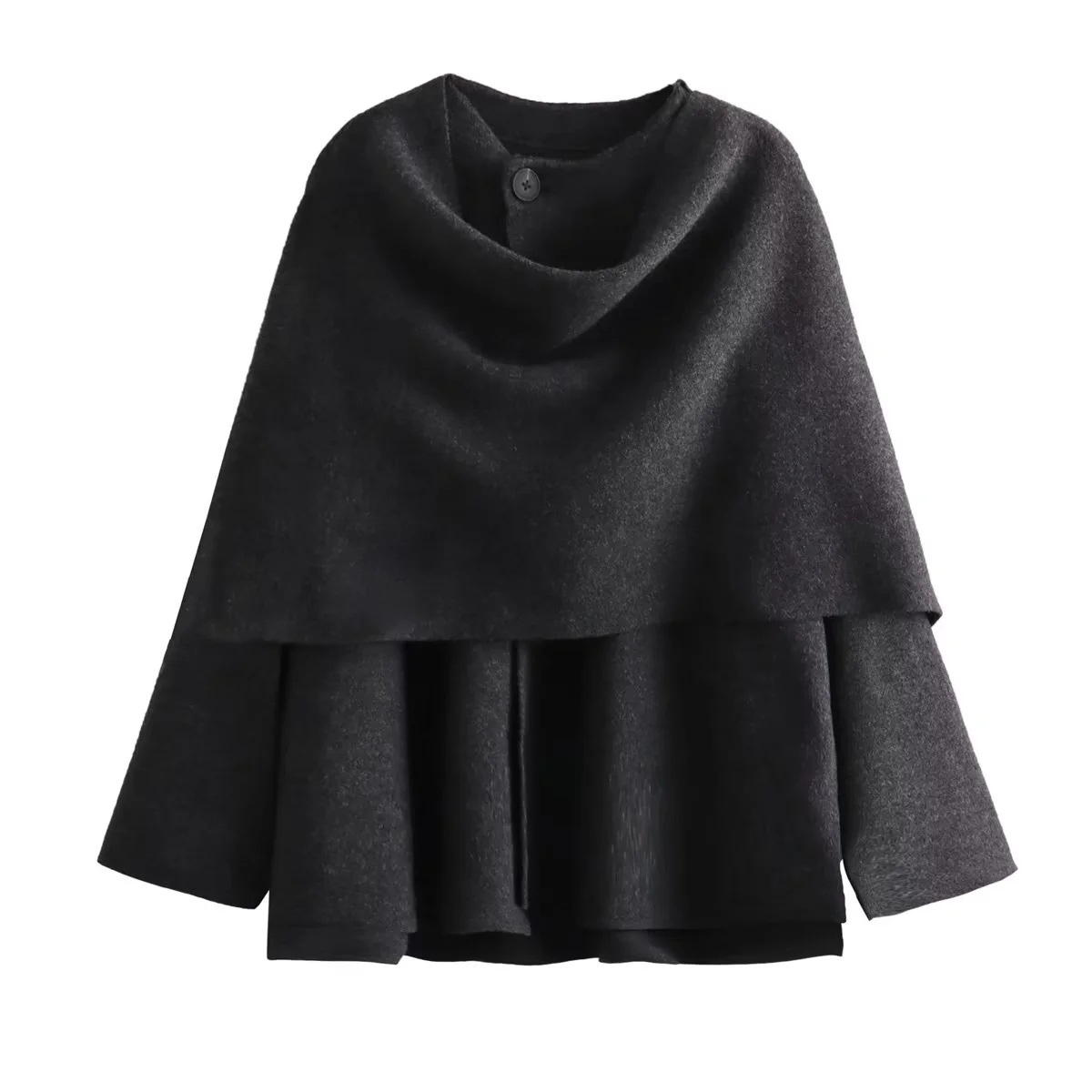 European and American Women's Popular Asymmetrical Trench Short Knitted Single Button Winter Outerwear Coat