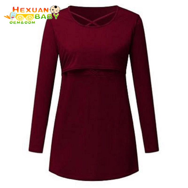 Maternal Clothing Hot Selling Pregnancy Mommy Lactation T Shirt Long Sleeve Maternity Wear Casual Breastfeeding Blouse