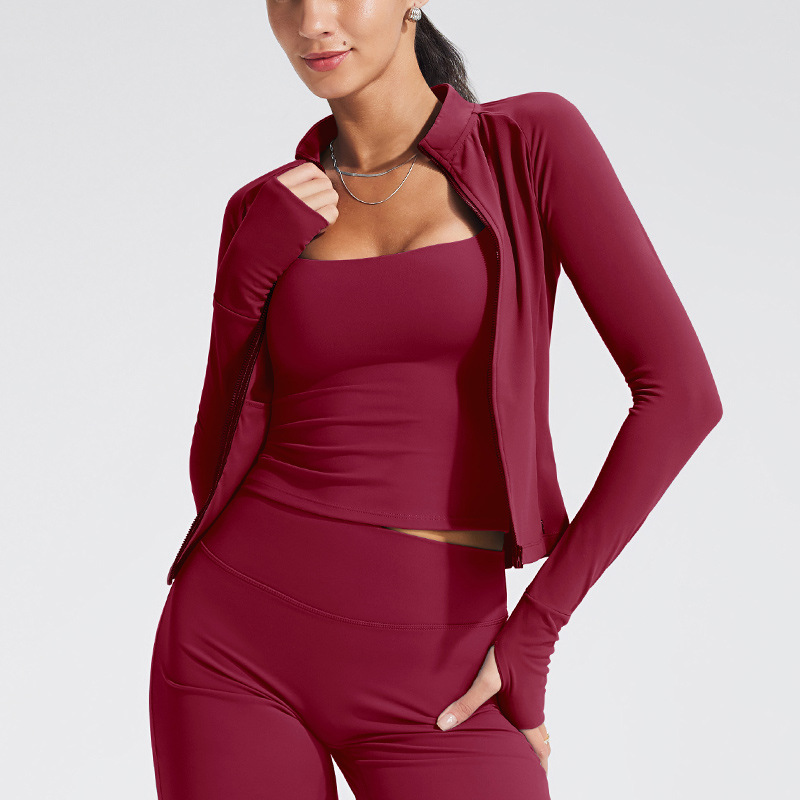 Women's Breathable Lightweight Yoga Sports Jacket Zip-Up Long Sleeve Workout Top with Stand Collar Fitness Outerwear