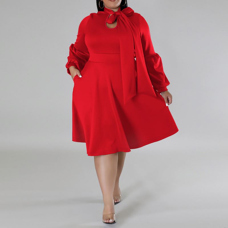 Fall Popular Products 2024 Plus Size Women's Clothing Collared Long Sleeve Puff Sleeve Mid Length Dress