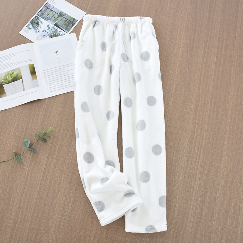 Women's Thick Flannel Pajama Pants Autumn Winter Warm Large Size Loose Trousers Coral Fleece Knitted Loungewear Casual Cute