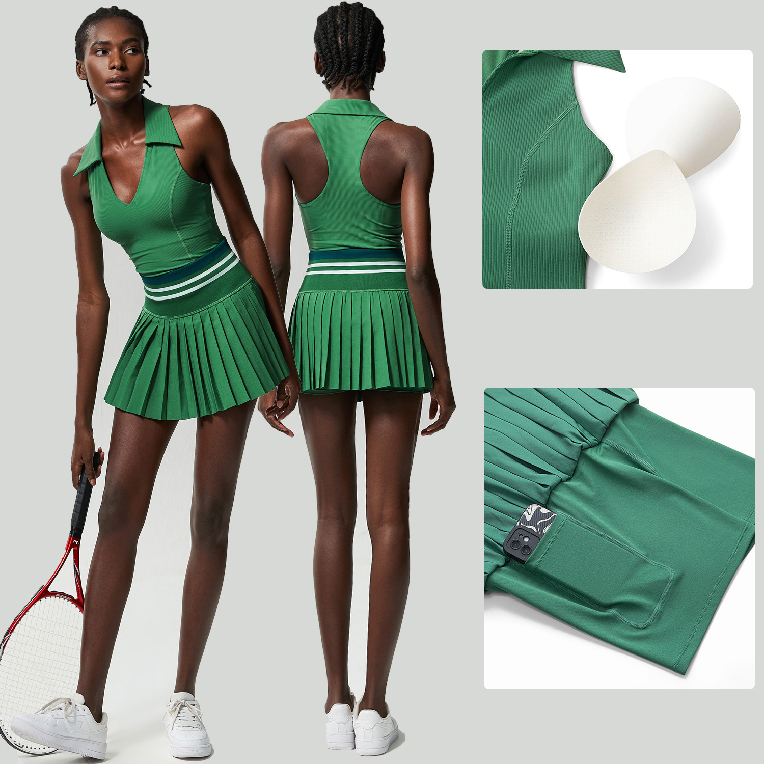 Women's Anti-Glare Quick Drying Tennis Skirt Set Breathable V-Neck Yoga Suit with Custom Logo-Sports Fitness Wholesale