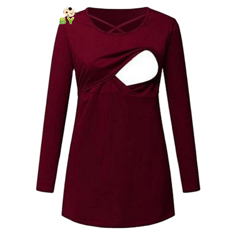 Maternal Clothing Hot Selling Pregnancy Mommy Lactation T Shirt Long Sleeve Maternity Wear Casual Breastfeeding Blouse