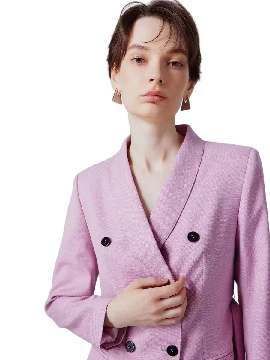 Pink Lilac Trim Women's Suit – Chic Double-Breasted Business Formal Wear