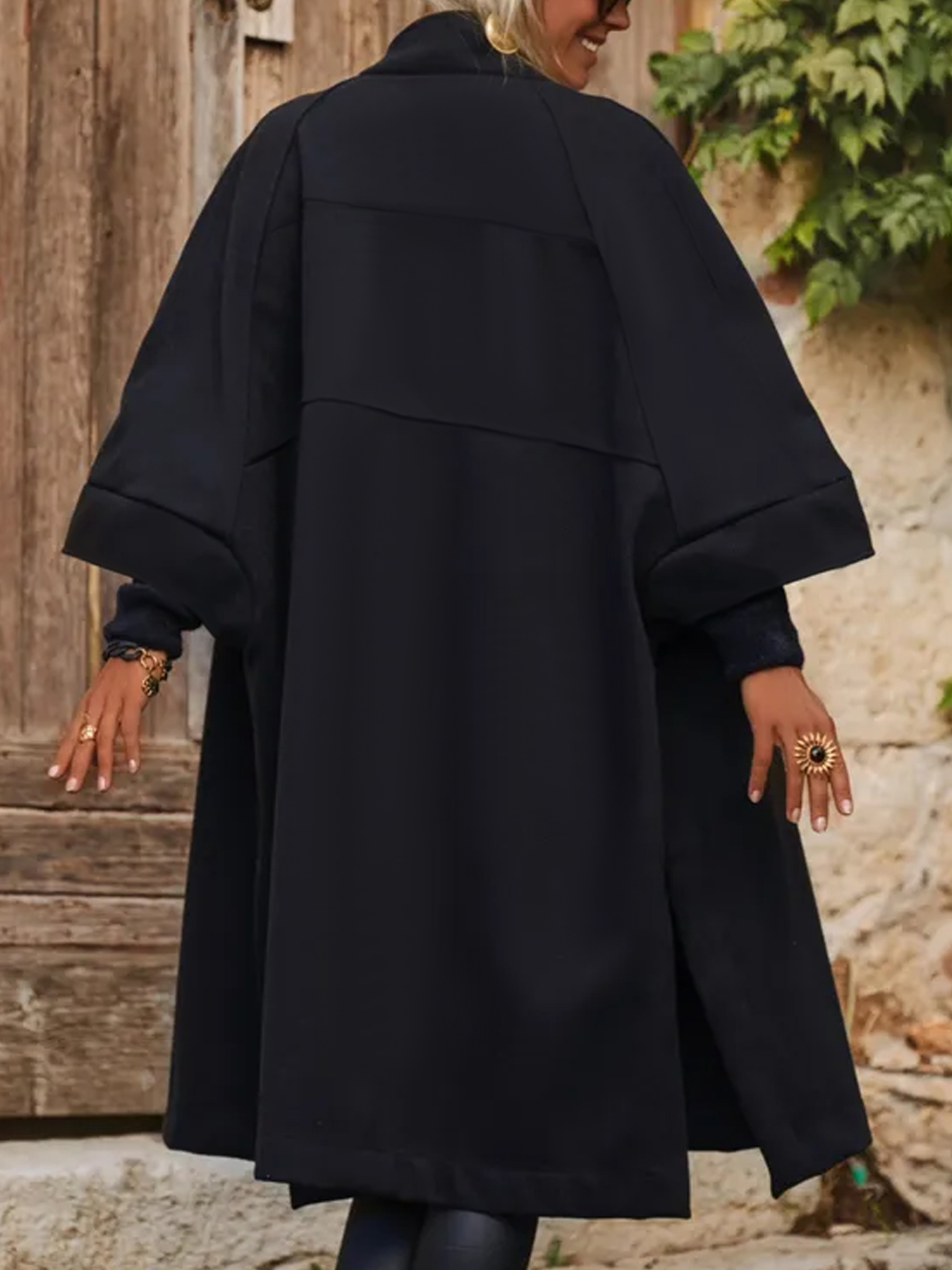 Autumn Retro Style Long-Line Lapel Outerwear for Plus-Size Women Casual Design with Button Decoration Top
