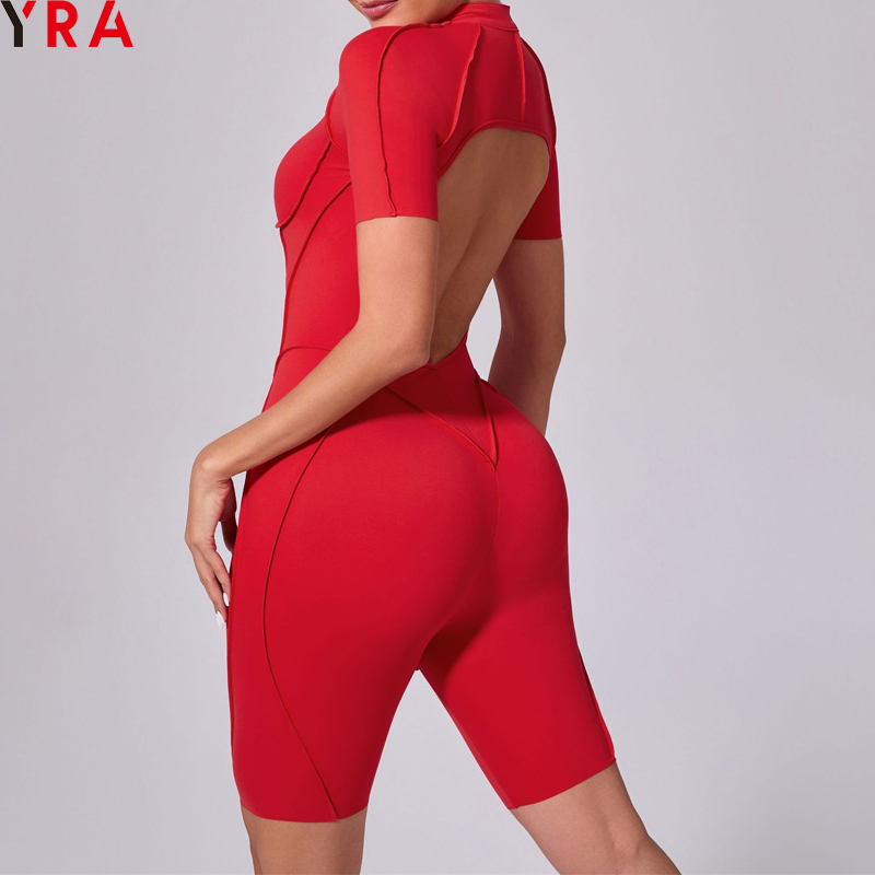 2025 Red Women's Sports Bodysuit &amp; Jumpsuit Sexy Yoga Fitness Training Playsuit with Zippers Workout Sports Bulk Sportswear