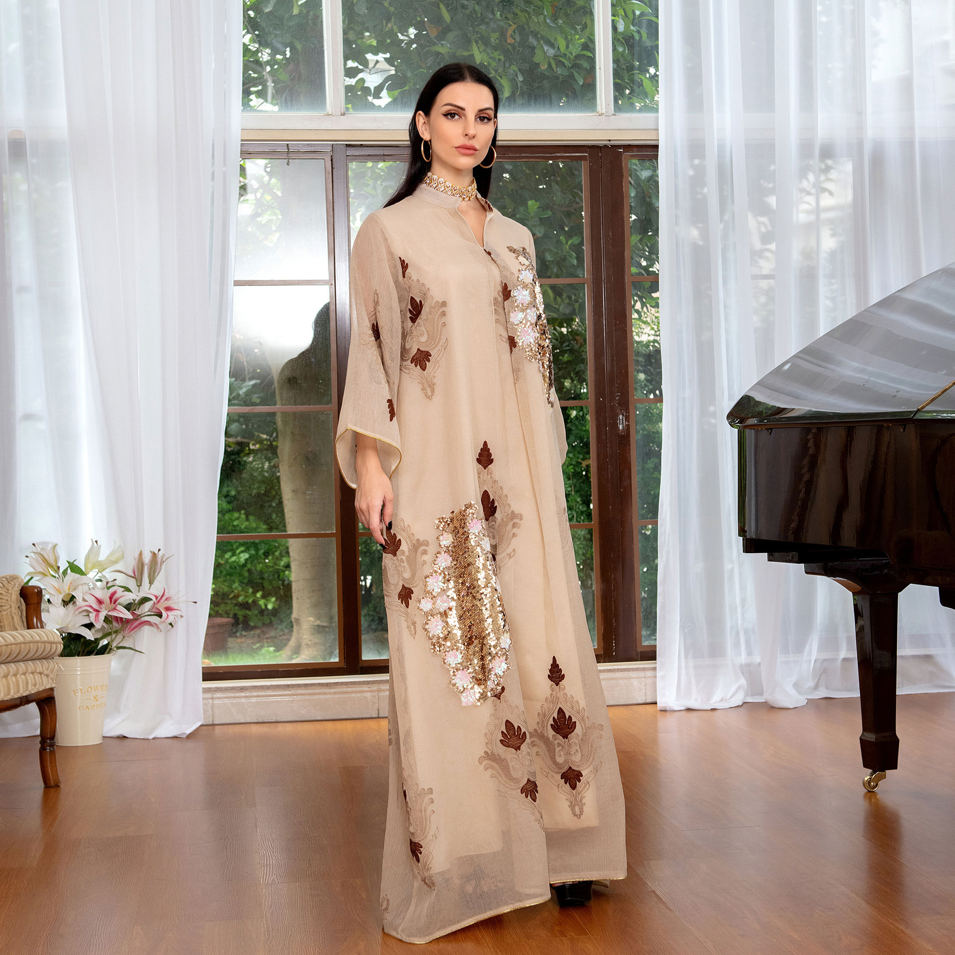 Hot Selling Linned Woman Borka Muslim Dress Arabic Malaysian Muslim Women's Robe Dress