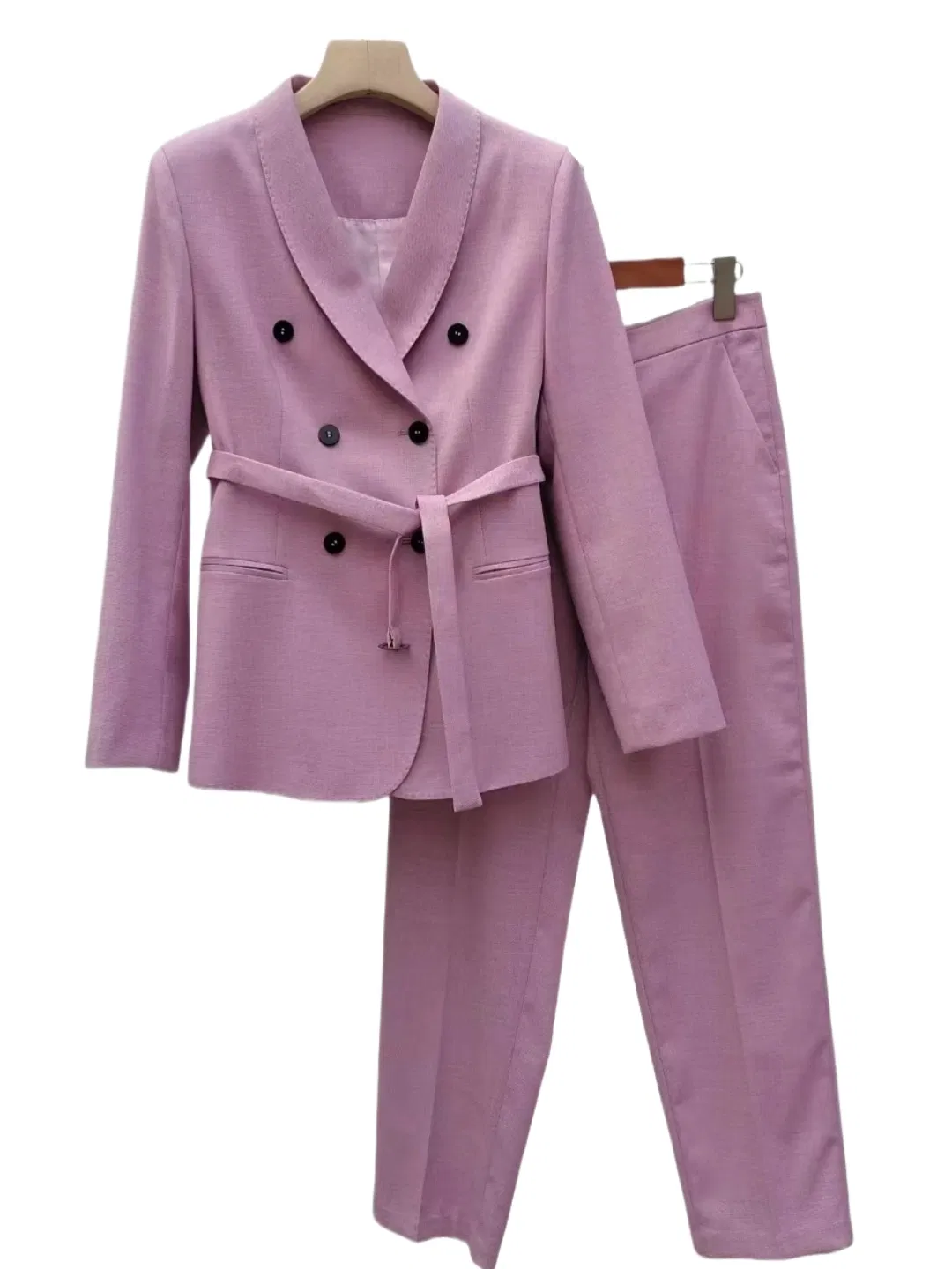 Pink Lilac Trim Women's Suit – Chic Double-Breasted Business Formal Wear