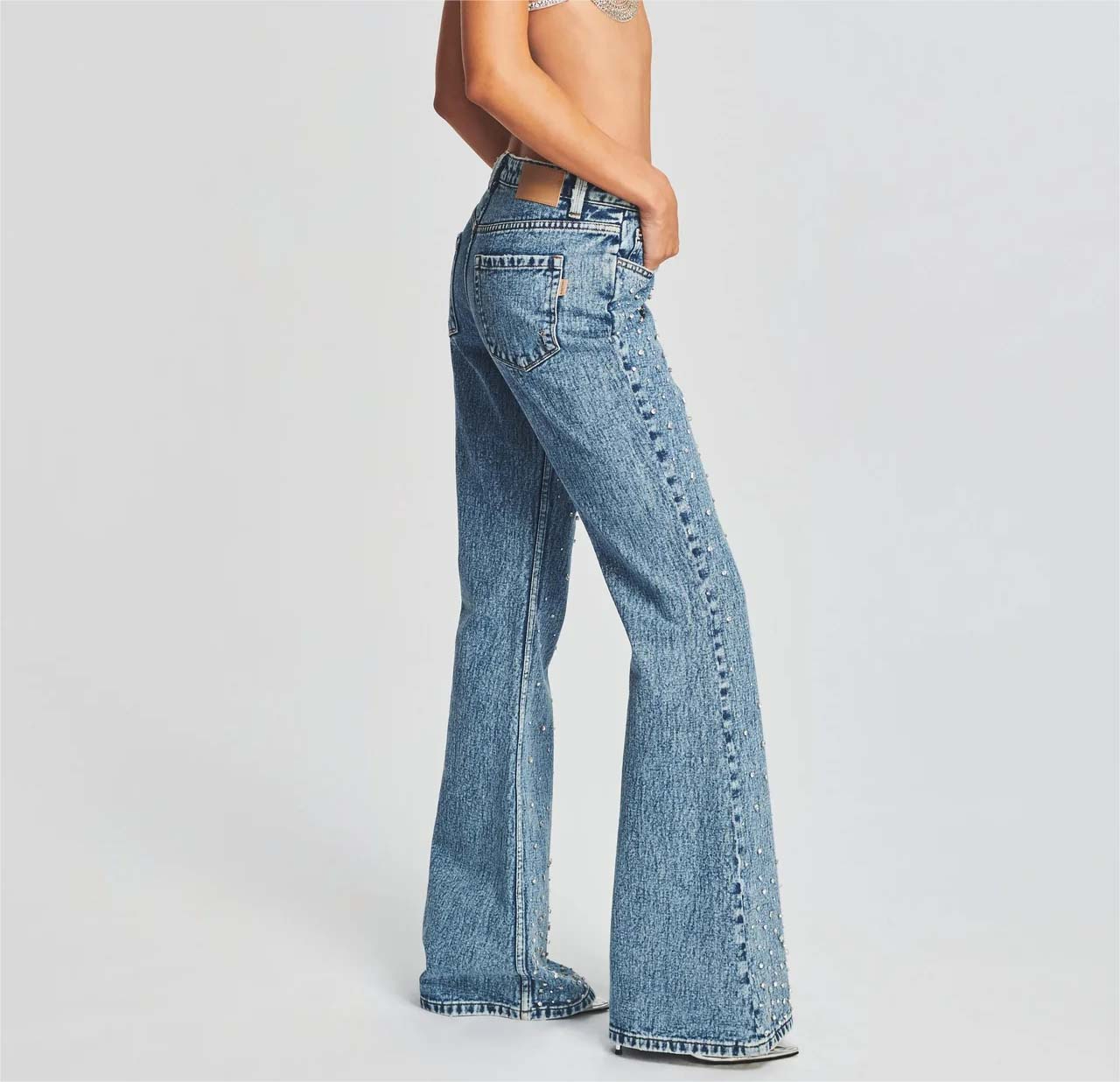 New Stylish Y2K Chinese Women's Rhinestone Denim Jeans Pant Paisley Pattern Hip Hop Embroidered Rivet Decoration Casual Utility