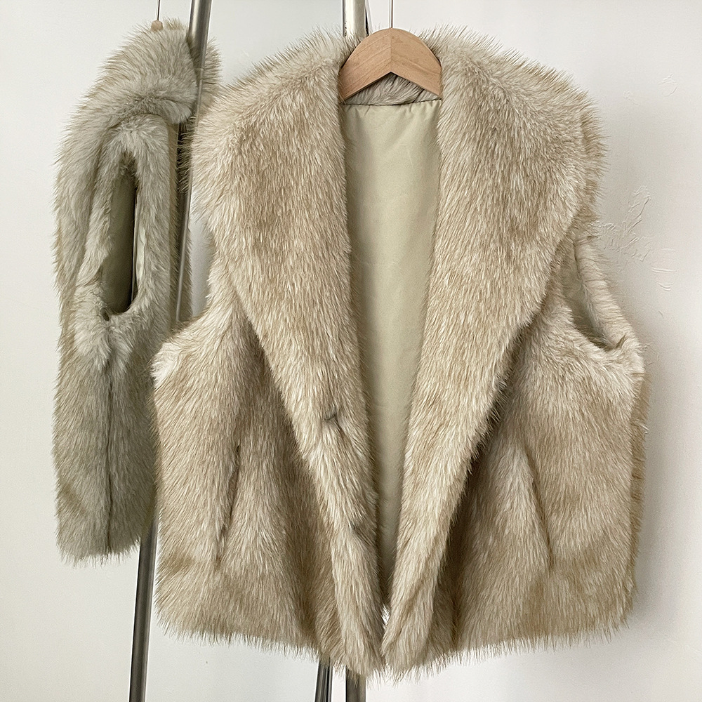 Cross-Border European American Women's Slim Fit Clothing 25 Spring/Autumn New Street Fashion All-Match Pea Coat Artificial Fur