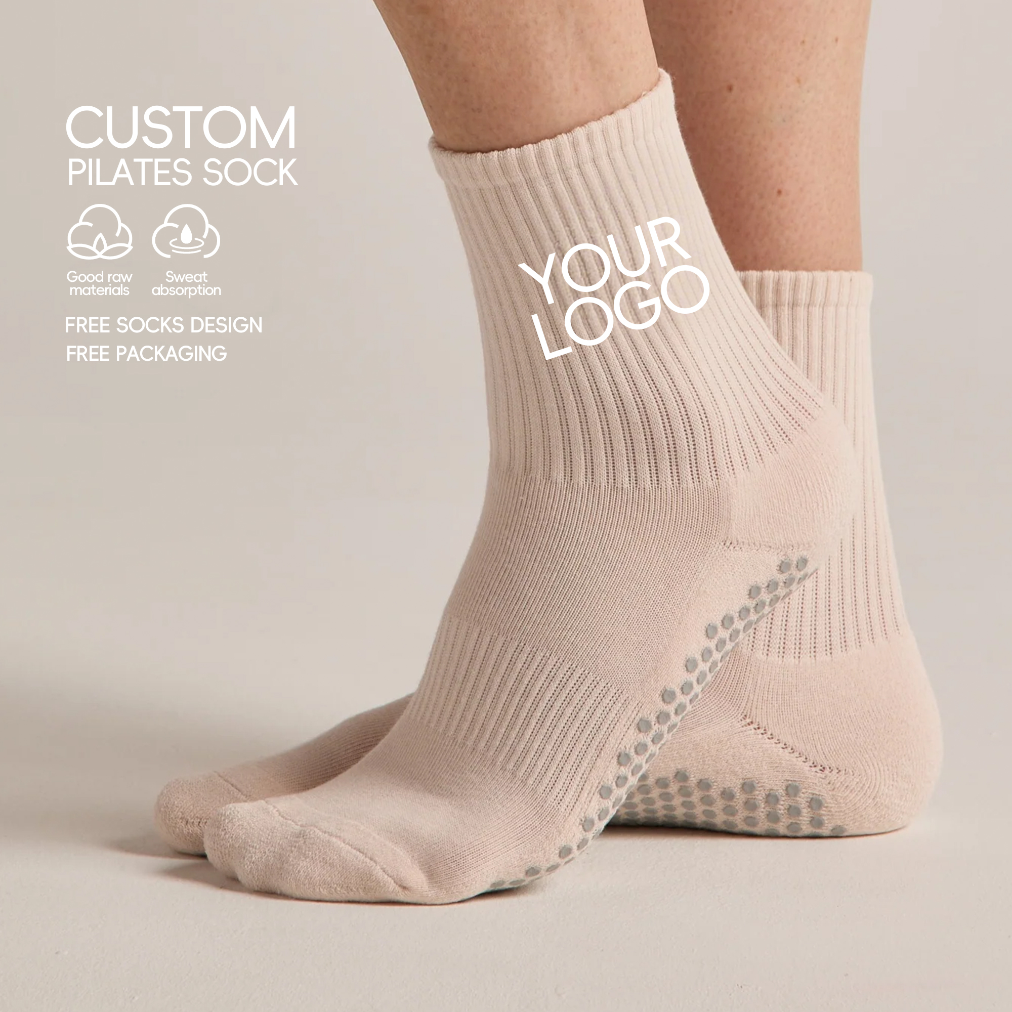 Custom Non-slip Athletic Terry Yoga Tube Socks Adult Anti Slip Yoga Grip Socks For Women