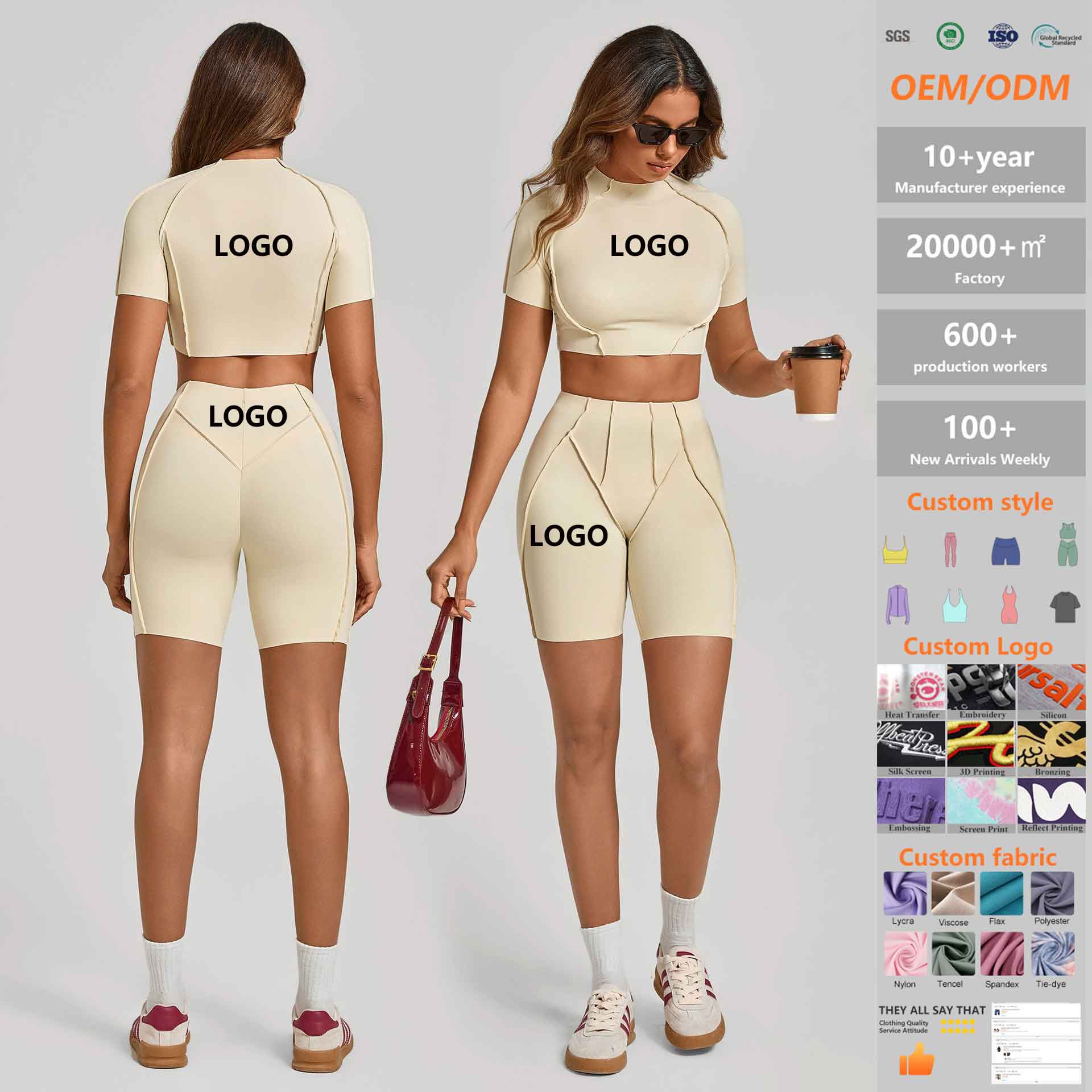 Custom Logo Hot Sale Yoga Clothing 3D-Panel Yoga Set Quick-Dry Fitted Short-Sleeve Top Biker Shorts Fitness Running Set