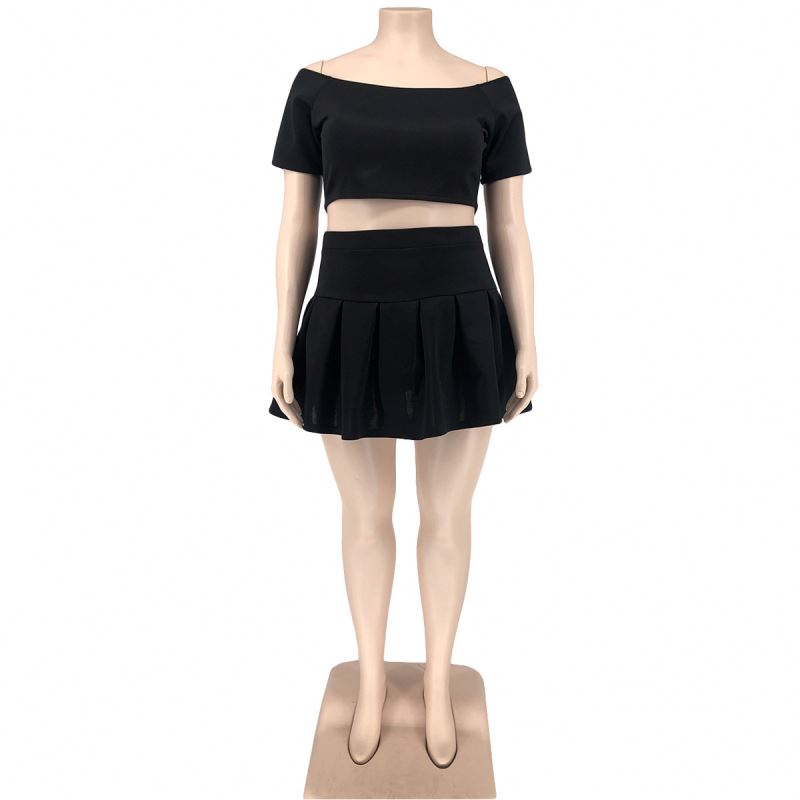 Products That Best Selling Plus Size Women's Clothing Solid Color Pleated Skirt Two Piece Set